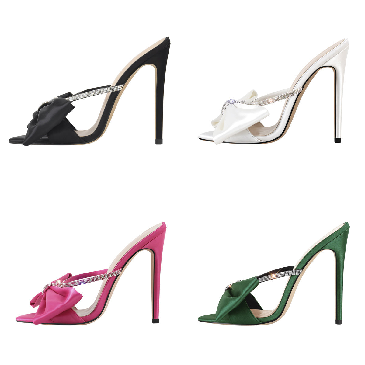 Pointed Toe Bow Rhinestones High Heel Sandals - Onlymaker