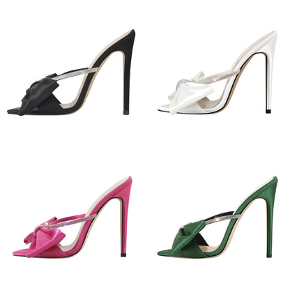 Pointed Toe Bow Rhinestones High Heel Sandals - Onlymaker