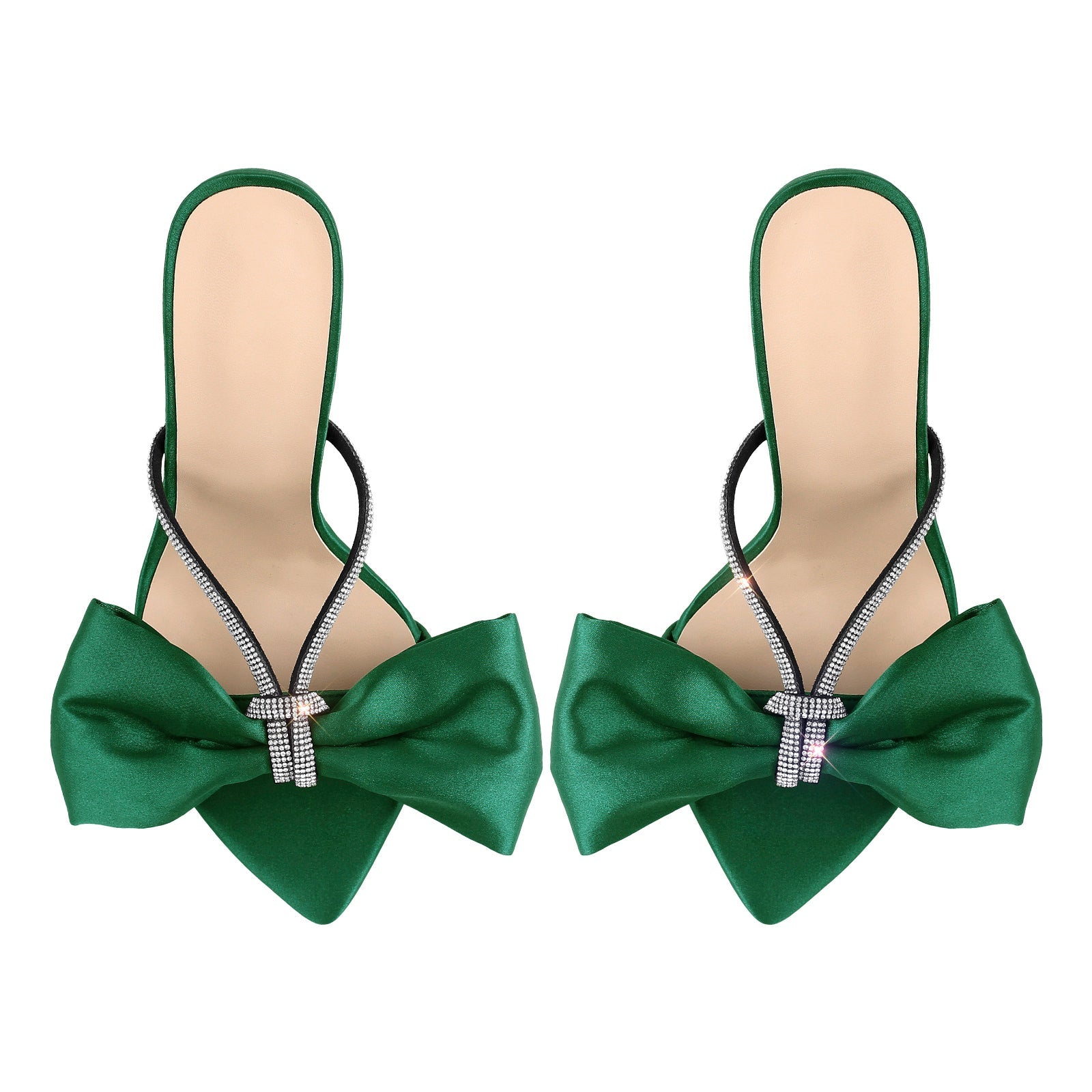 Pointed Toe Bow Rhinestones High Heel Sandals - Onlymaker