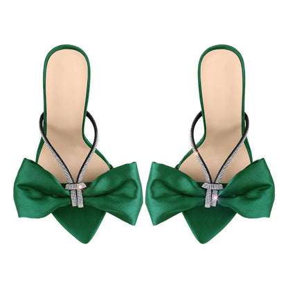 Pointed Toe Bow Rhinestones High Heel Sandals - Onlymaker