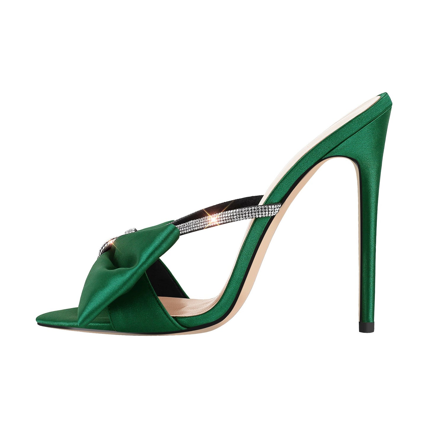 Pointed Toe Bow Rhinestones High Heel Sandals - Onlymaker