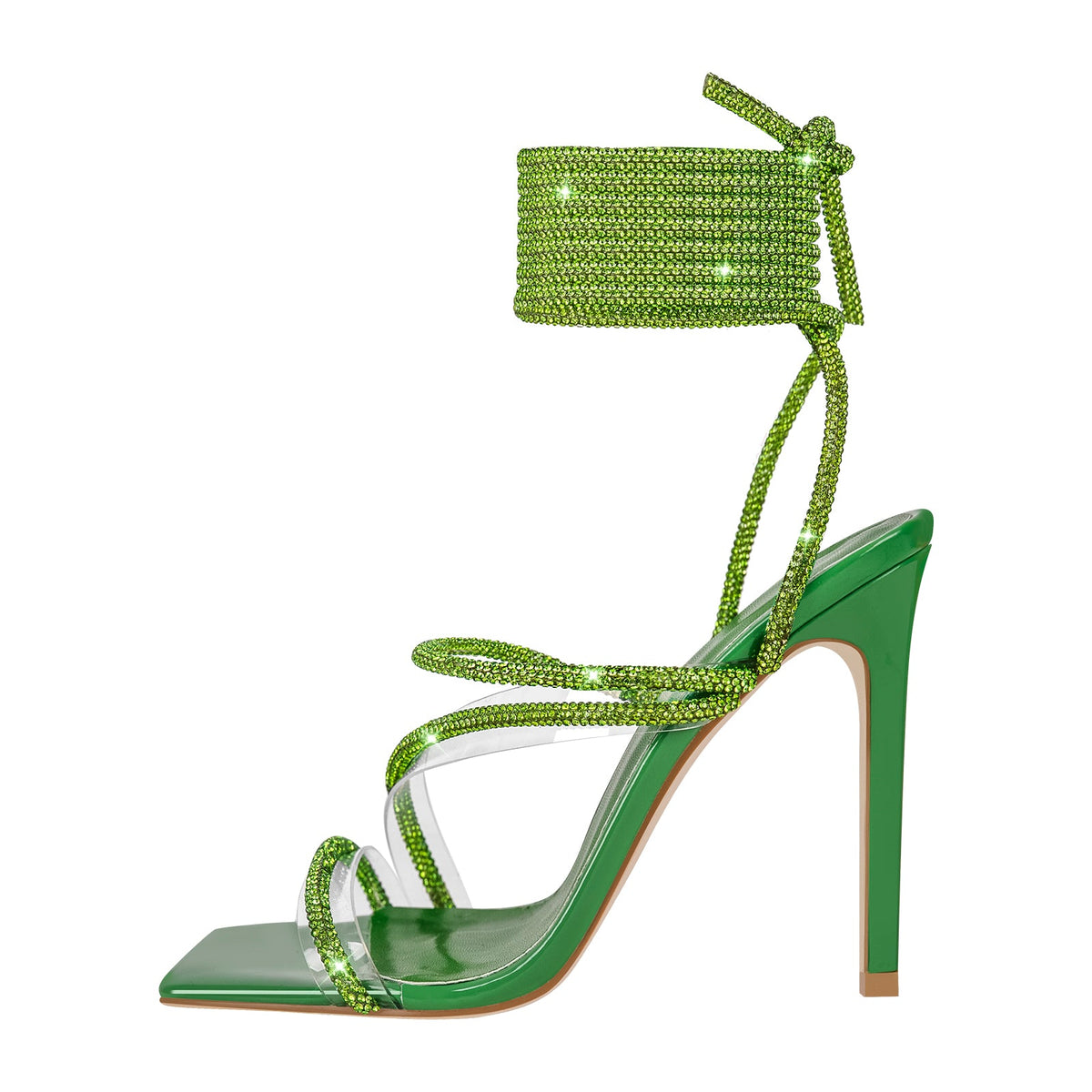 Rhinestone Straps Lace-up High Heel Sandals - Onlymaker