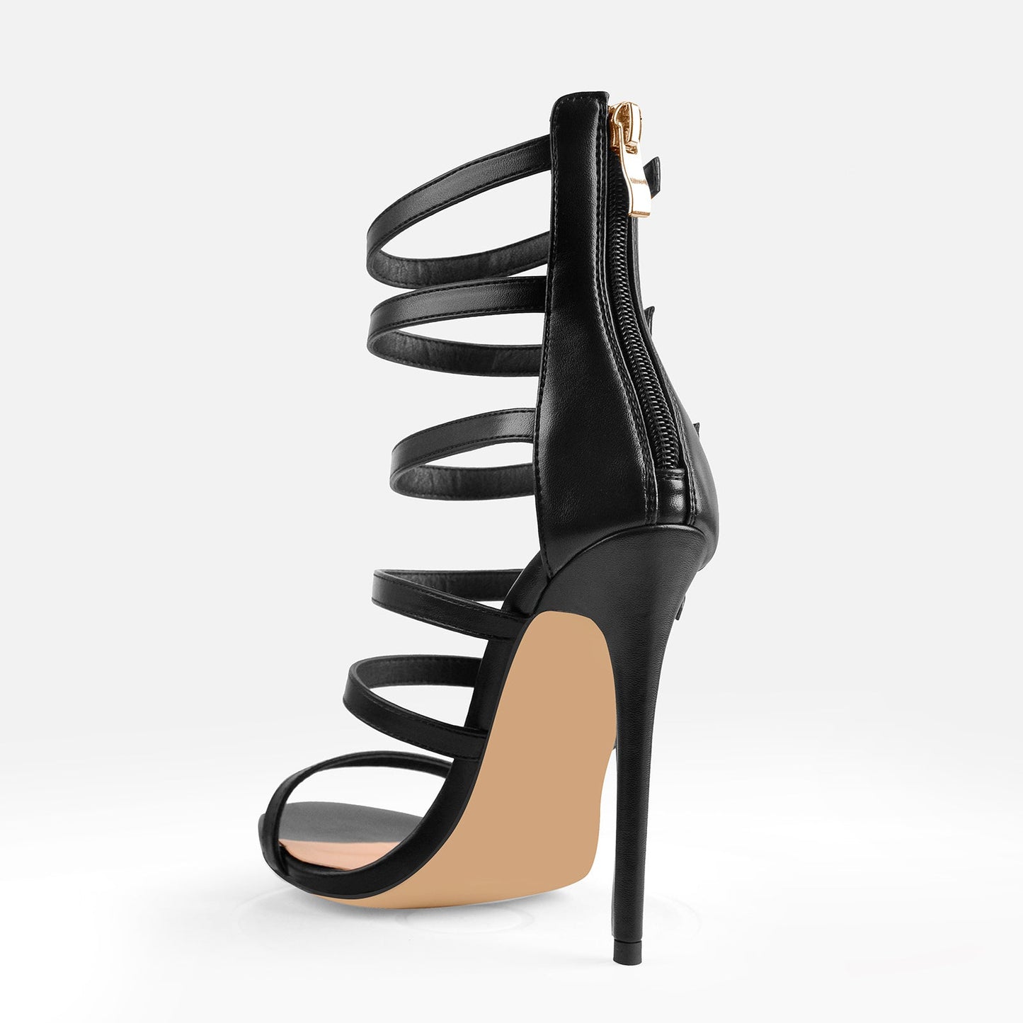 Black Gladiator Open Toe Zip High Heel Stiletto Sandals - Onlymaker