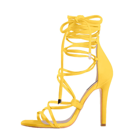 Lace up High Heels Gold Gladiator Stiletto Sandals - Onlymaker
