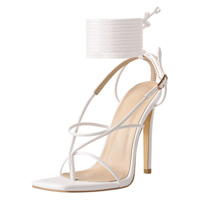 Square Toe Strap High Heel Stiletto Sandals - Onlymaker