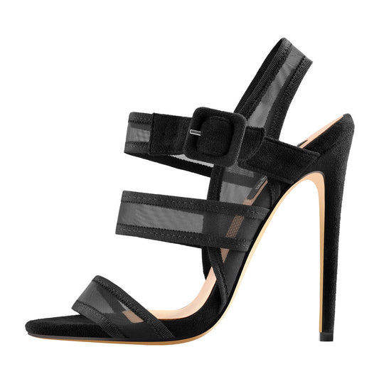 Mesh Straps Stiletto Buckle Strap Sandals - Onlymaker