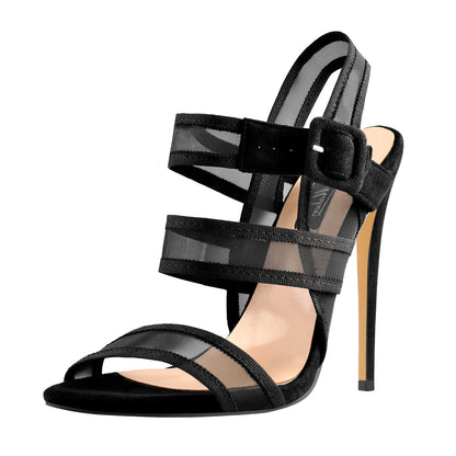 Mesh Straps Stiletto Buckle Strap Sandals - Onlymaker