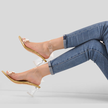 Ankle Clear Strap Rhinestone Transparent Perspex Heels Sandals - Onlymaker