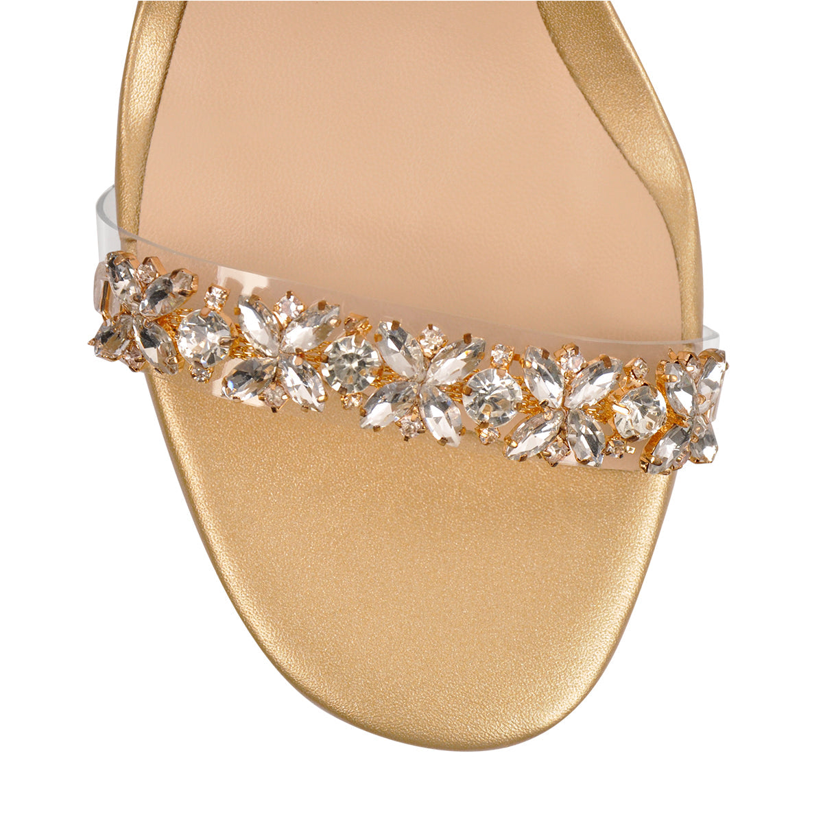 Ankle Clear Strap Rhinestone Transparent Perspex Heels Sandals - Onlymaker