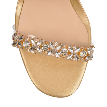 Ankle Clear Strap Rhinestone Transparent Perspex Heels Sandals - Onlymaker