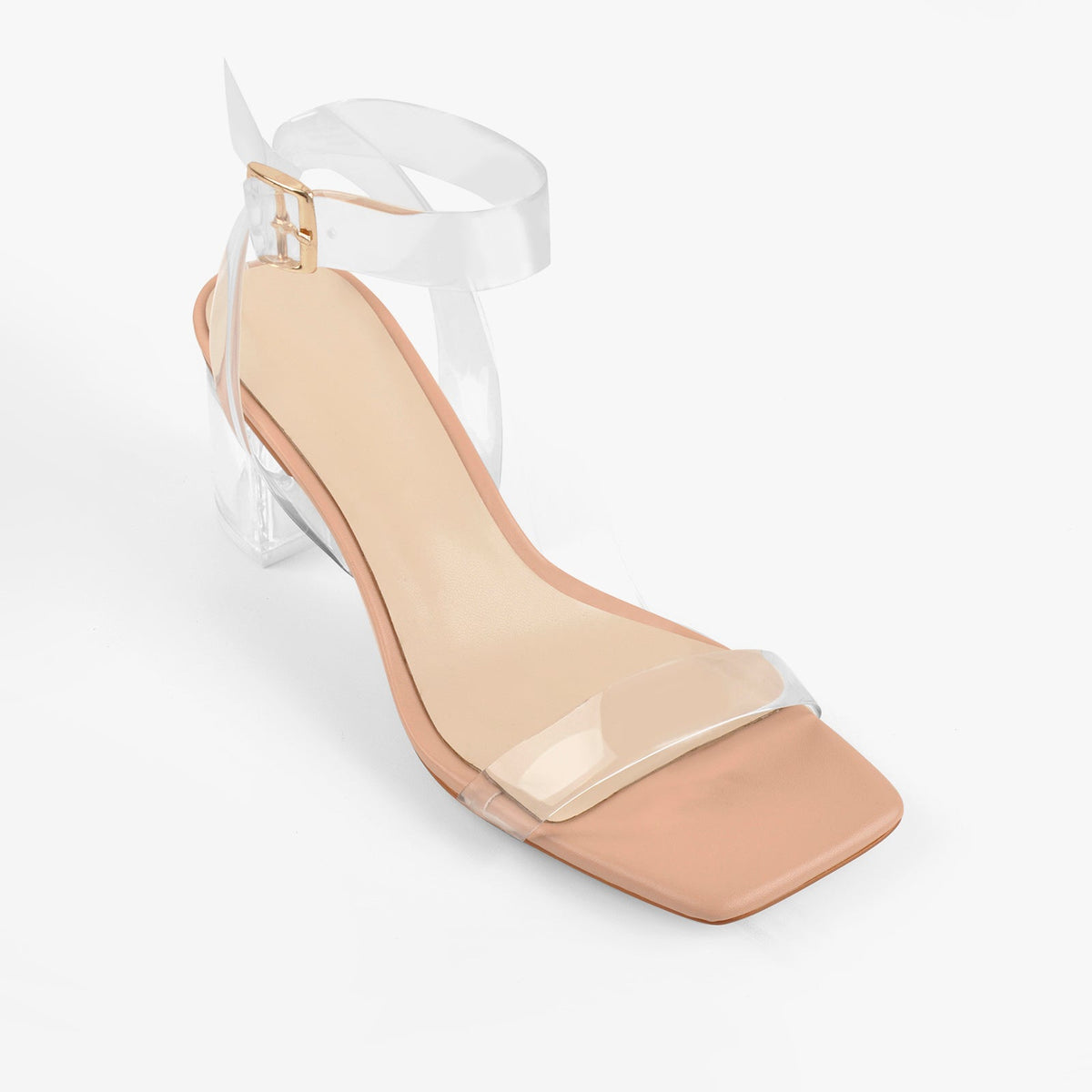 Baby Pink Clear Strap Transparent Chunky Heels Sandals - Onlymaker