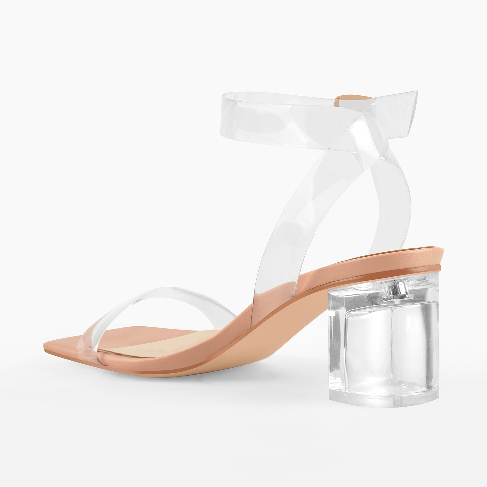 Baby Pink Clear Strap Transparent Chunky Heels Sandals - Onlymaker