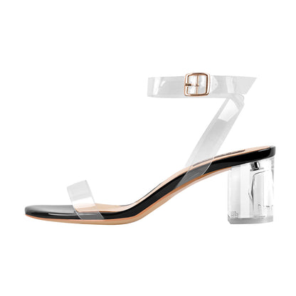 Ankle Clear Strap Transparent Perspex Chunky Heels Sandals - Onlymaker