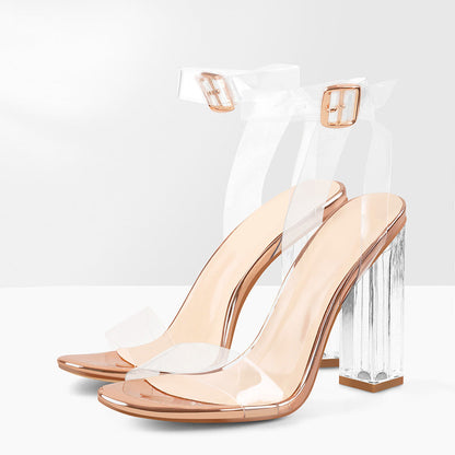Clear Ankle Strap Perspex Rose Gold High Heel Sandals - Onlymaker