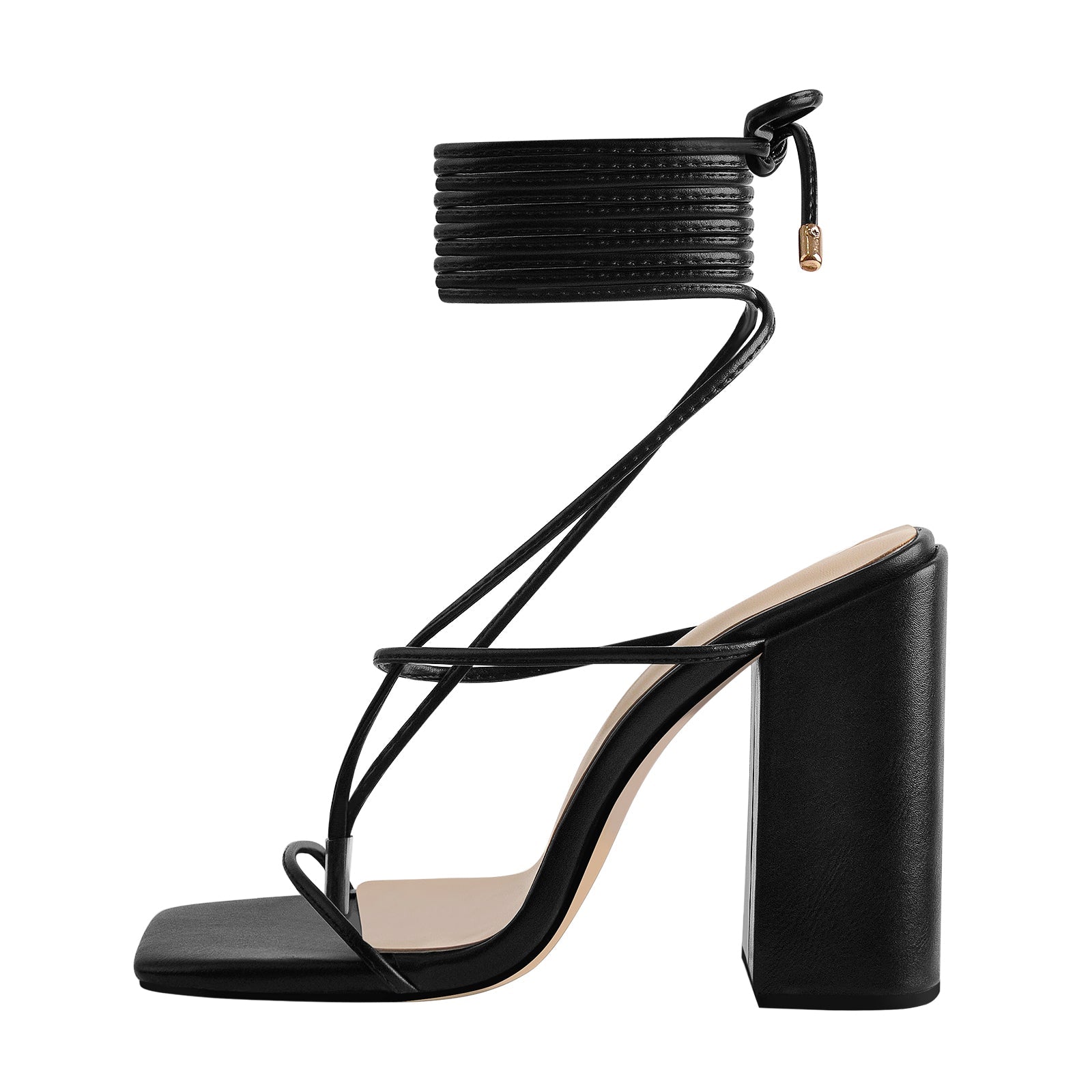 Ankle Strap Square Toe Chunky Heels Sandals - Onlymaker