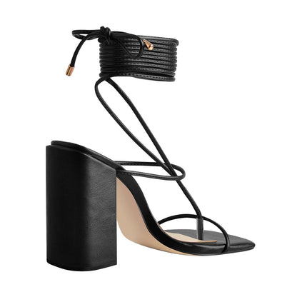 Ankle Strap Square Toe Chunky Heels Sandals - Onlymaker