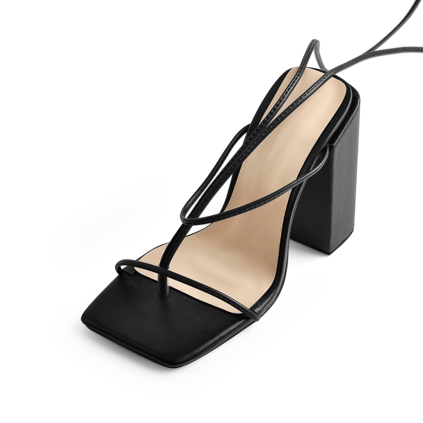 Ankle Strap Square Toe Chunky Heels Sandals - Onlymaker