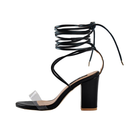 Chunky High Heel Orange Lace Up Sandals - Onlymaker