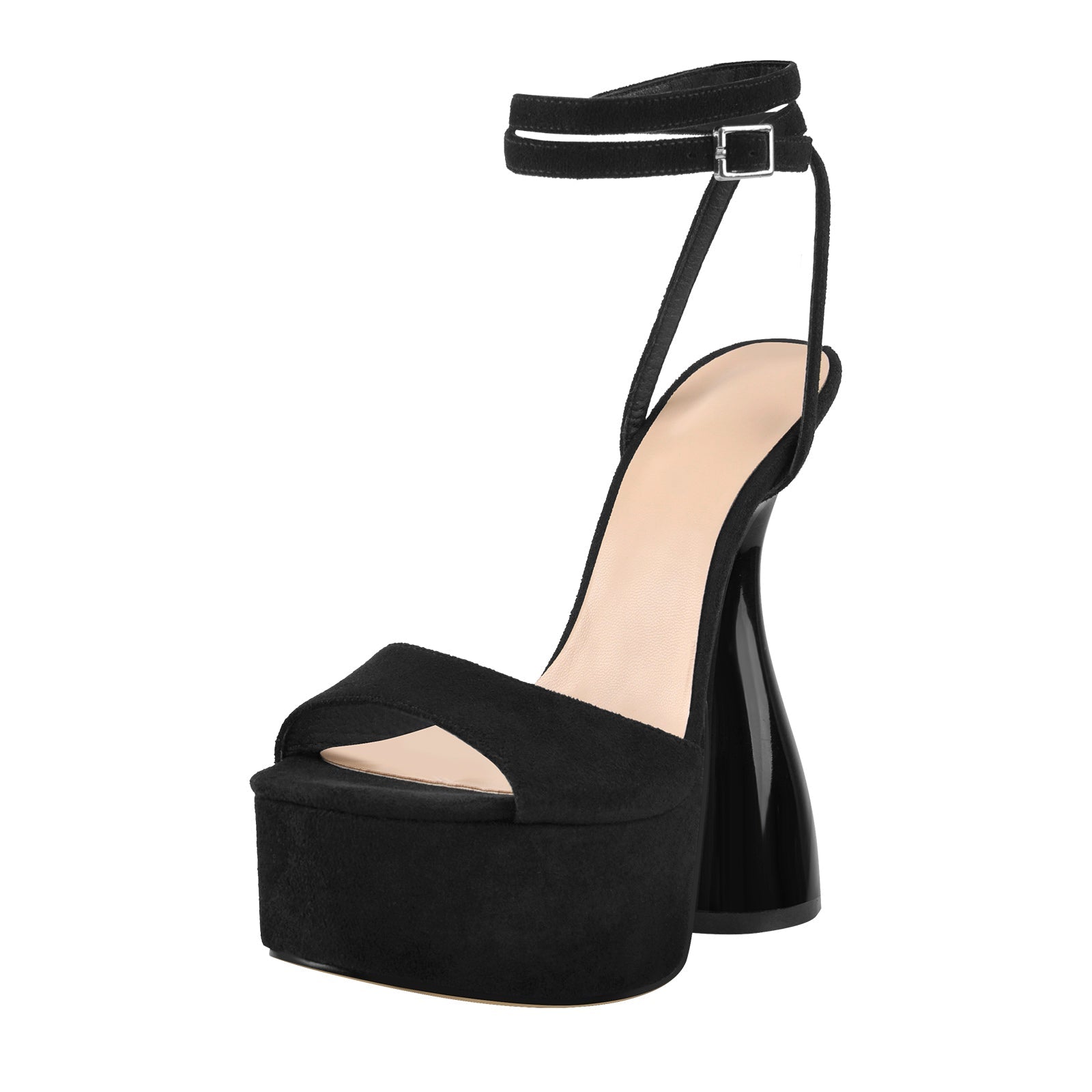 Black Suede Platform Ankle Strap High Heel Sandals - Onlymaker