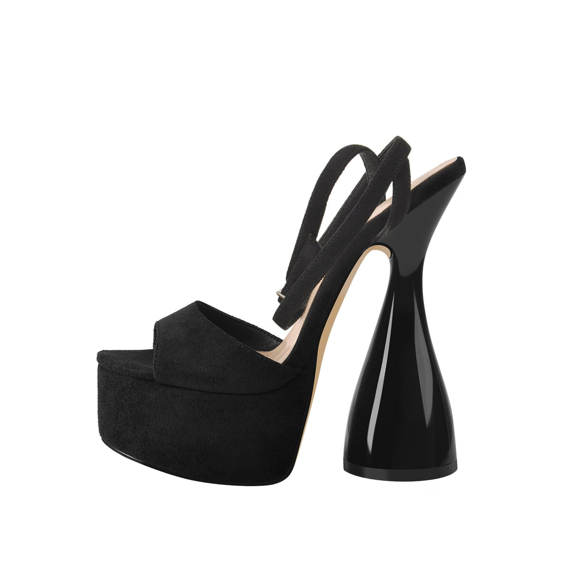 Black Suede Platform Ankle Strap High Heel Sandals - Onlymaker