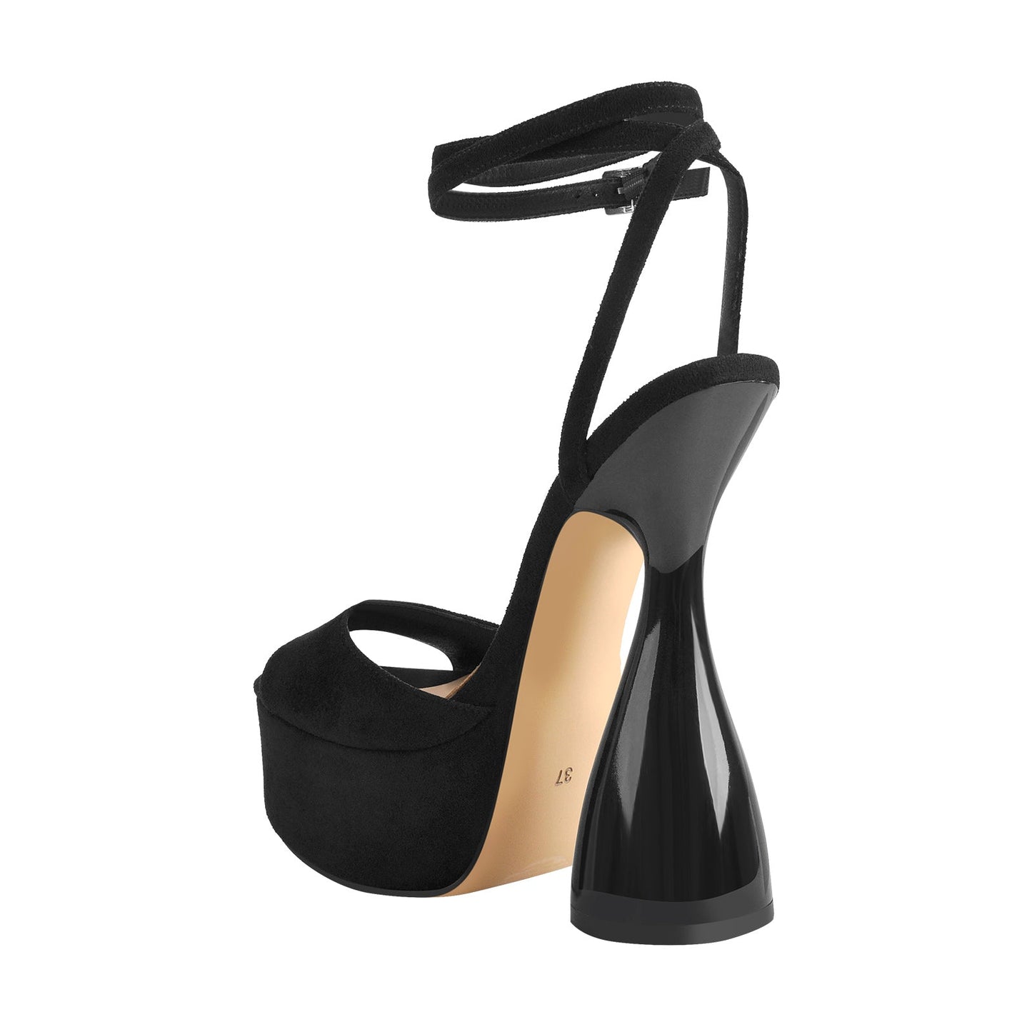 Black Suede Platform Ankle Strap High Heel Sandals - Onlymaker