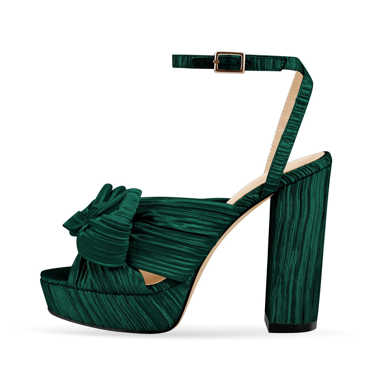 Platform Ankle Strap Pleated Bow Sandals - Onlymaker