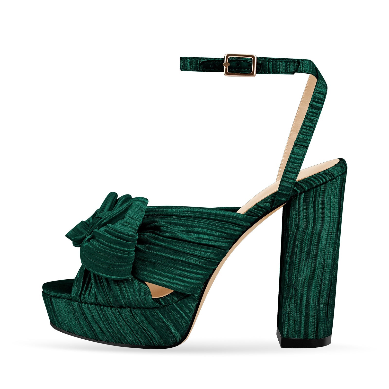 Platform Ankle Strap Pleated Bow Sandals - Onlymaker