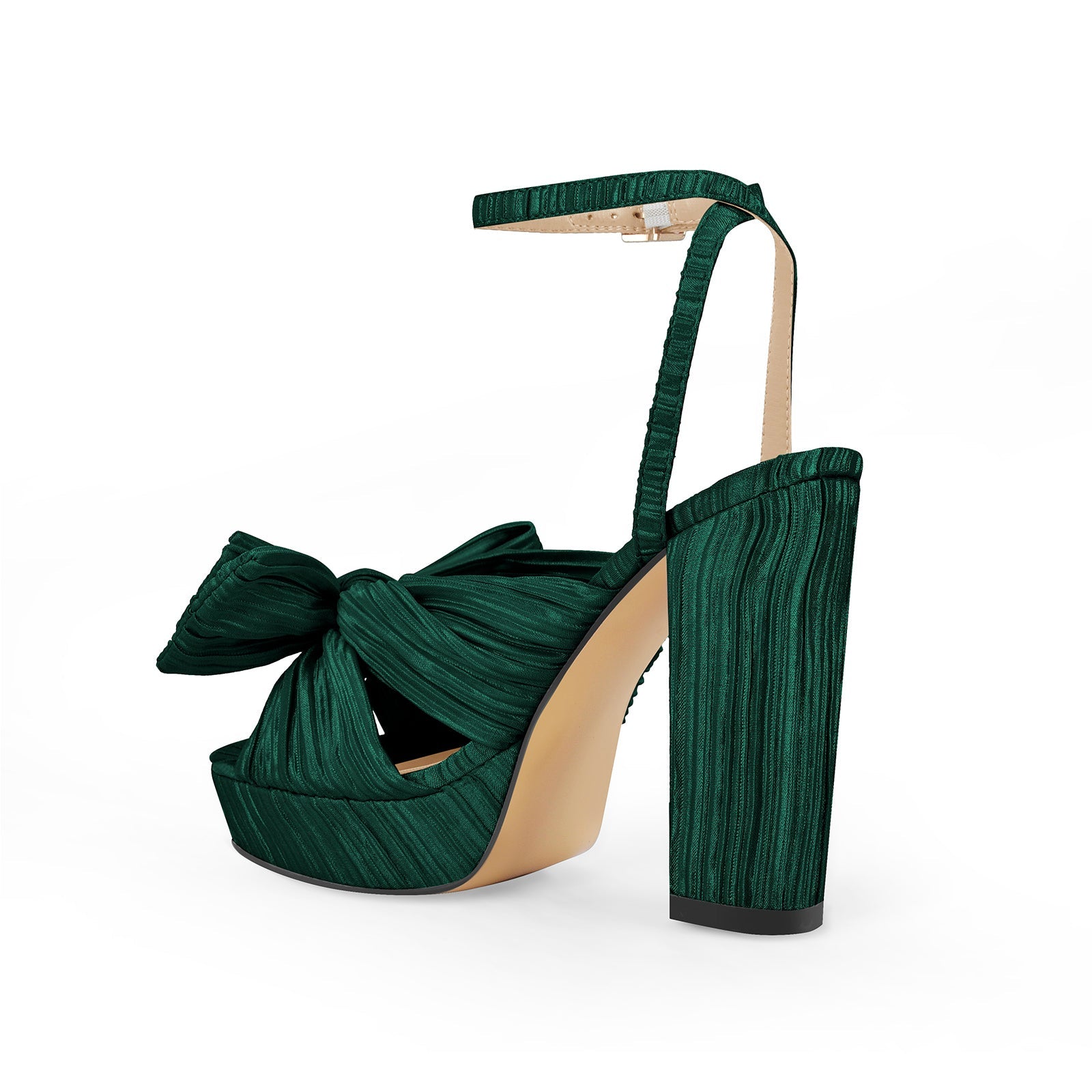 Platform Ankle Strap Pleated Bow Sandals - Onlymaker