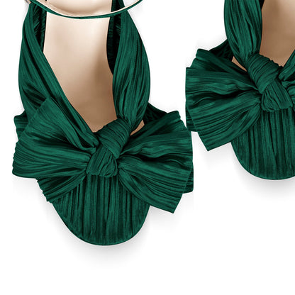 Platform Ankle Strap Pleated Bow Sandals - Onlymaker