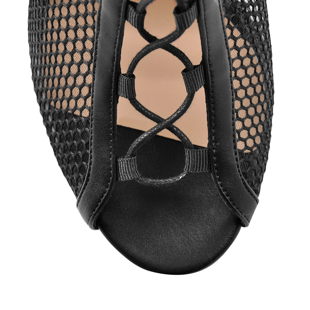 Chunky Heel Peep Toe Lace Up Mesh Ankle Booties Sandals - Onlymaker