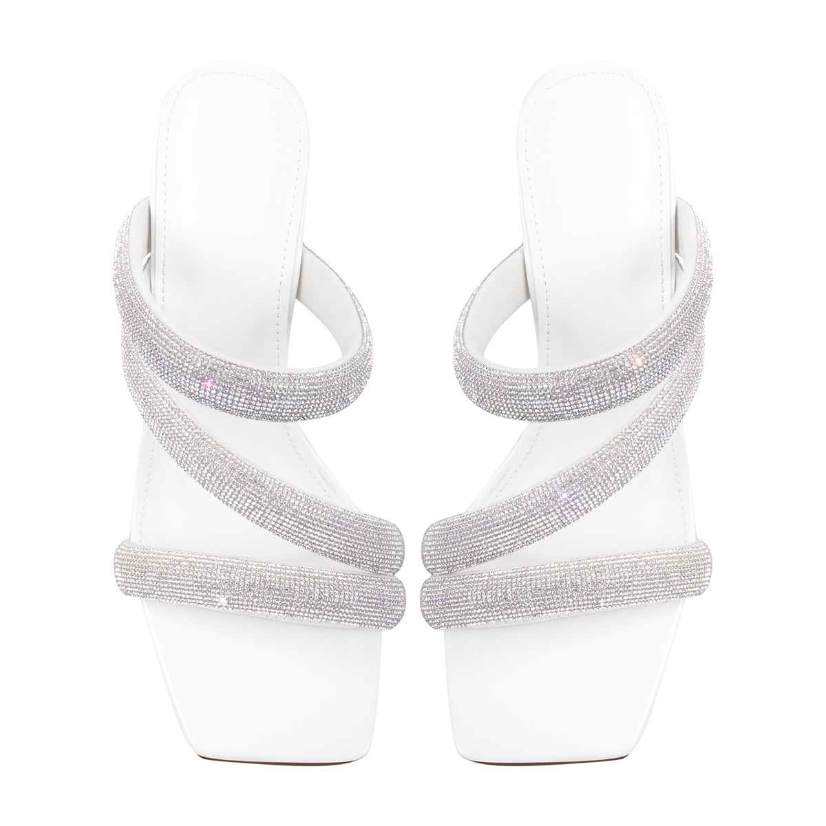 Rhinestone Strappy Slip on Chunky Heels Sandals - Onlymaker