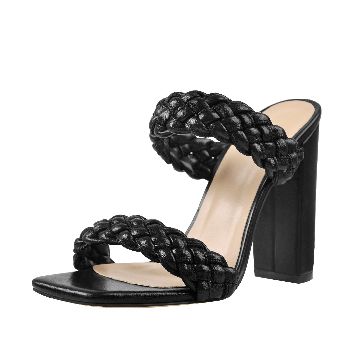 Black Open Toe Chunky High Heel Mules Sandals - Onlymaker