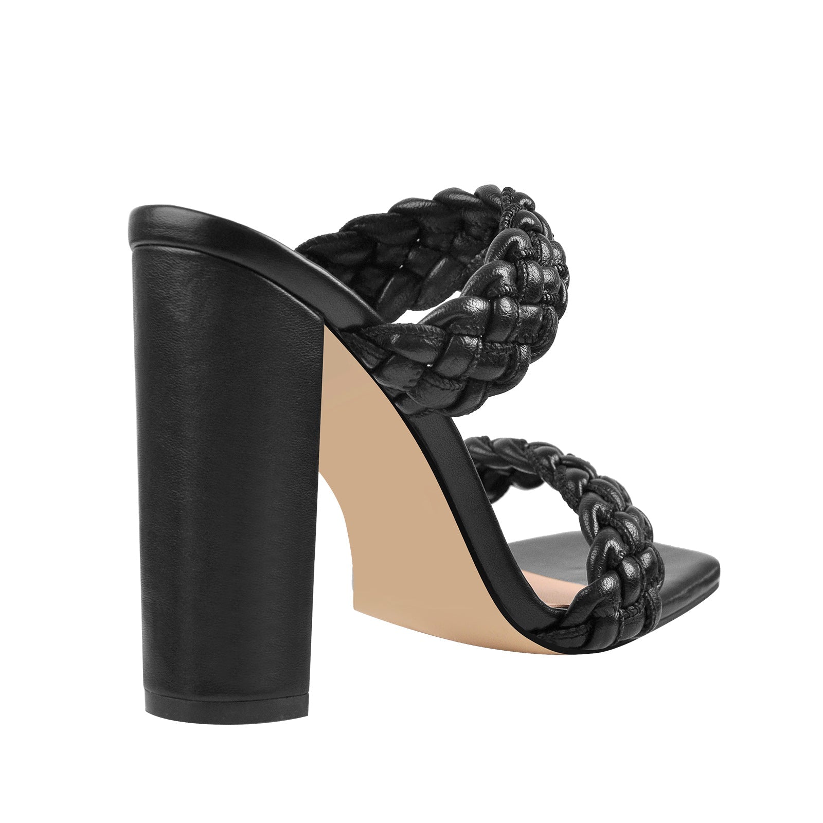 Black Open Toe Chunky High Heel Mules Sandals - Onlymaker