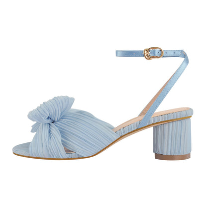 Pleated Bowknot Mid Chunky Heel Sandals - Onlymaker