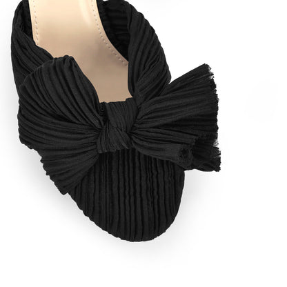 Pleated Bowknot Mid Chunky Heel Sandals - Onlymaker