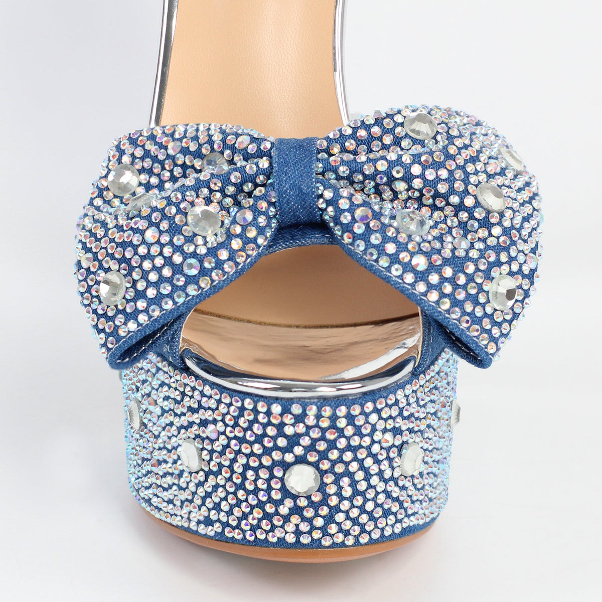 Rhinestone Bow Peep Toe High Heel Sandals - Onlymaker