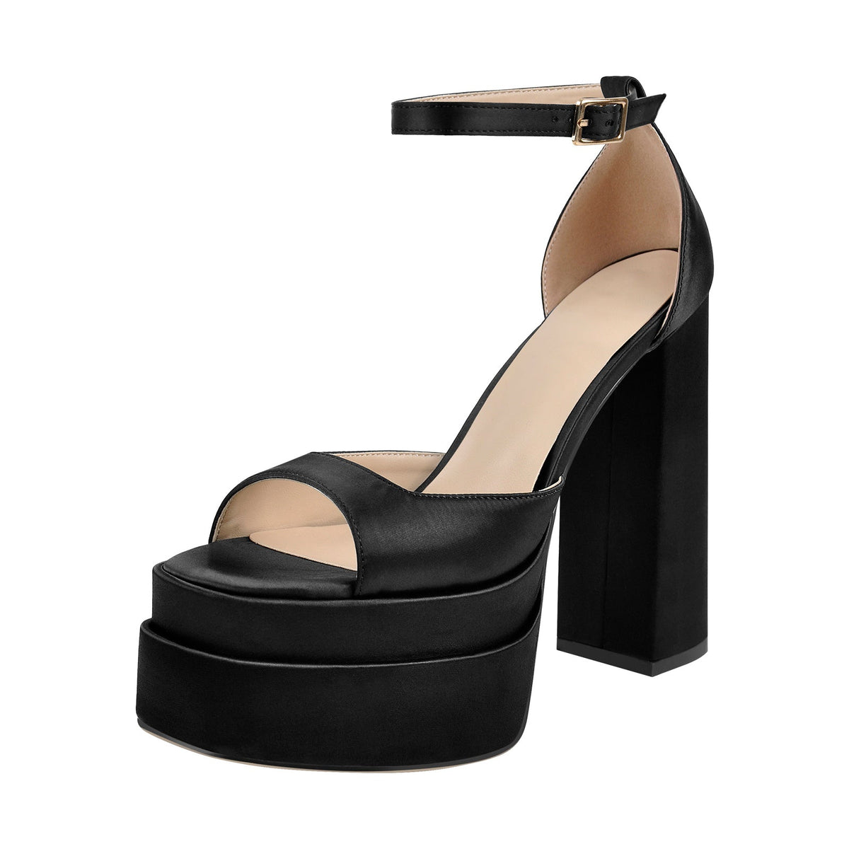 Double Platform Ankle Strap Chunky Heel Sandals - Onlymaker
