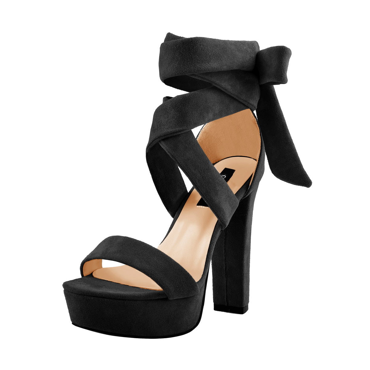 Suede Lace Up Platform Chunky High Heel Sandals - Onlymaker