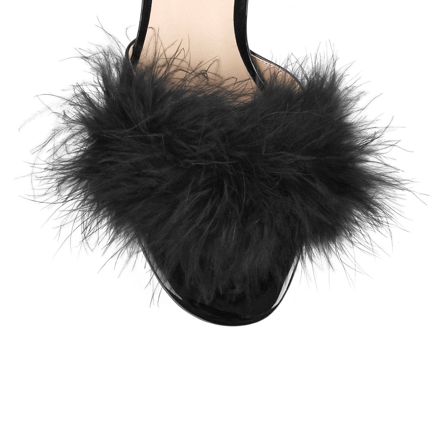 Black Feather Clear Heel Sandals - Onlymaker