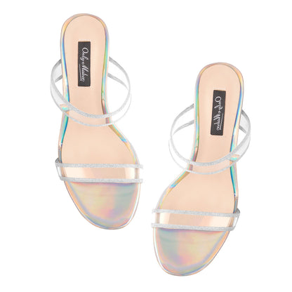 Holographic Slip-On Transparent Chunky Heels Mules - Onlymaker