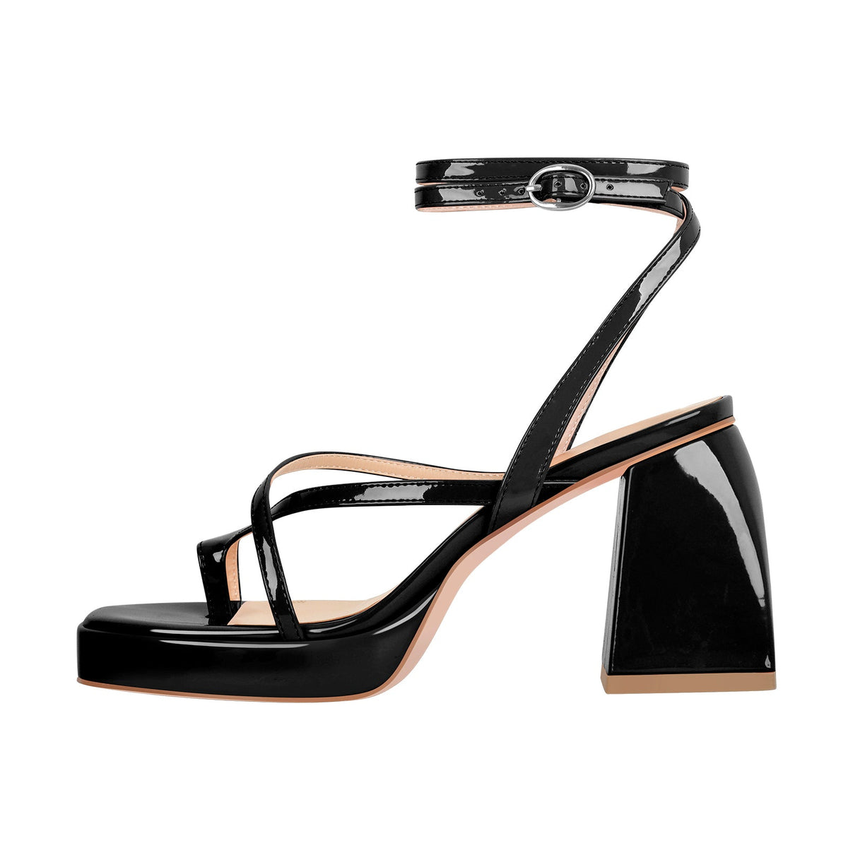 Chunky Mid Heel Criss Cross Platform Sandals - Onlymaker