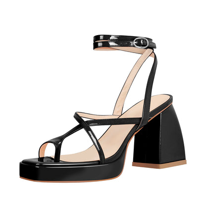 Chunky Mid Heel Criss Cross Platform Sandals - Onlymaker
