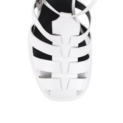 White Platform Chunky High Heel Hollow Out Strappy Sandals - Onlymaker