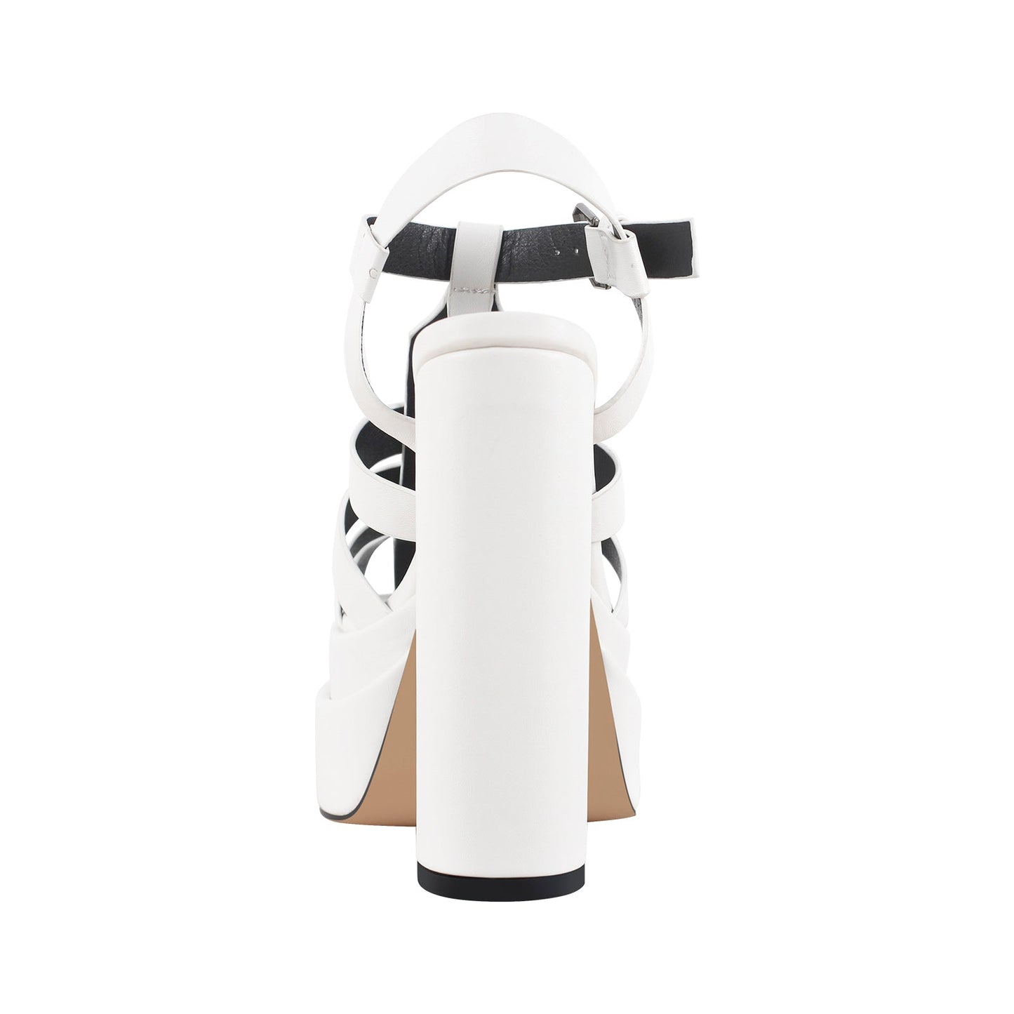 White Platform Chunky High Heel Hollow Out Strappy Sandals - Onlymaker