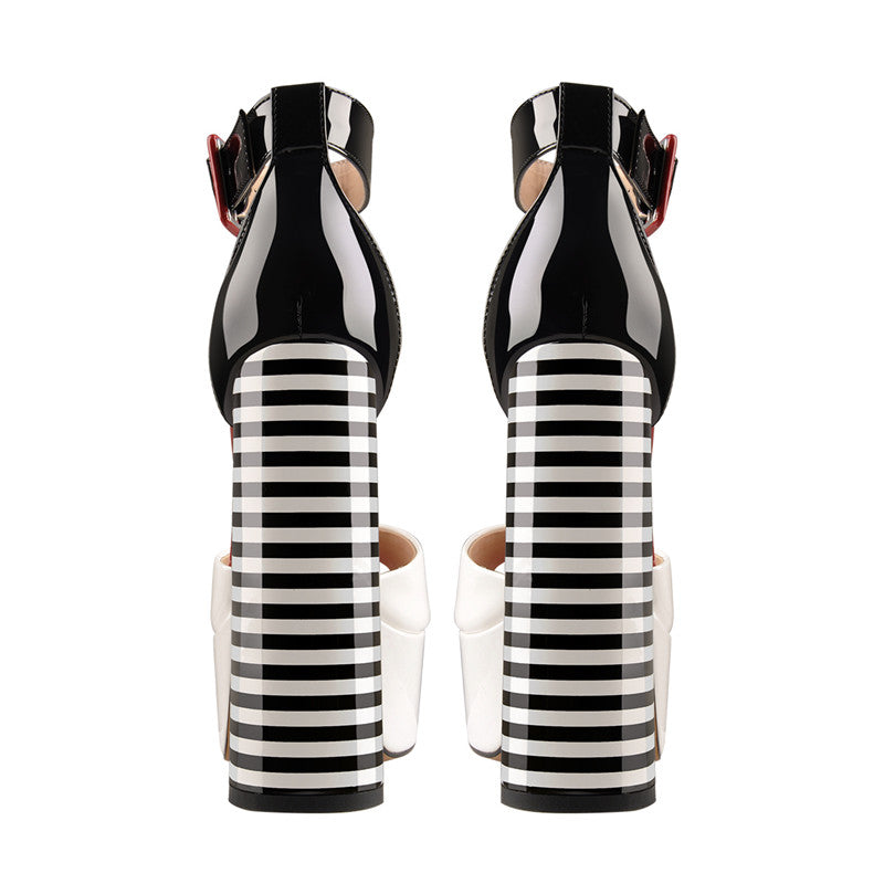 White Platform Peep Toe Ankle Chunky Sandals - Onlymaker