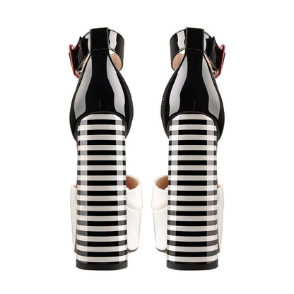 White Platform Peep Toe Ankle Chunky Sandals - Onlymaker