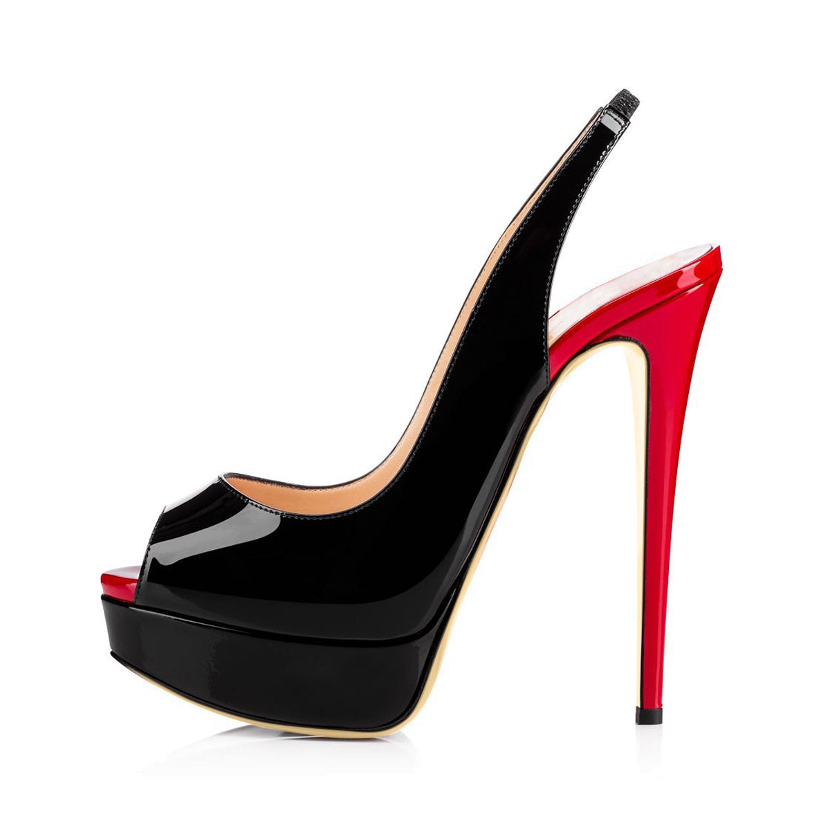 Platform High Heel Peep Toe Black-Red Slingback Sandals - Onlymaker