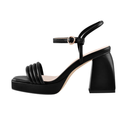 Platform Design Heel Ankle Strap Black Brown Sandals - Onlymaker