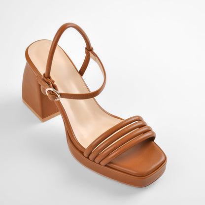 Platform Design Heel Ankle Strap Black Brown Sandals - Onlymaker