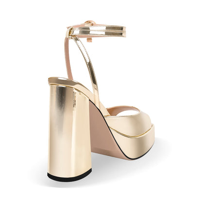 Open Toe Chunky Heel Strap Platform Sandals - Onlymaker